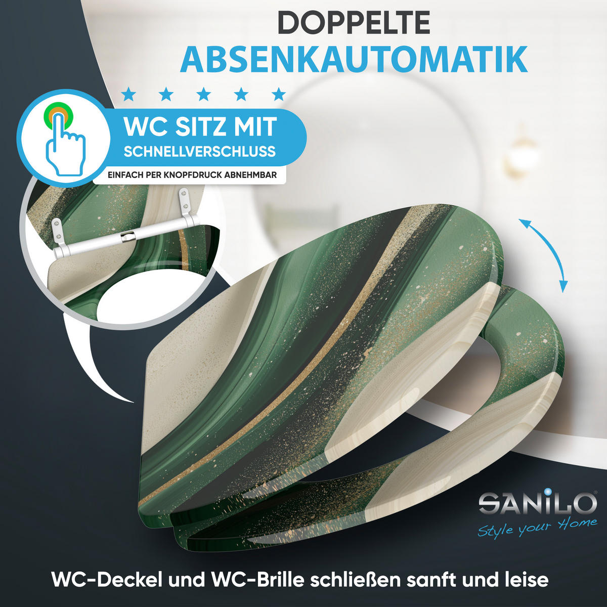 WC-SITZ mit Absenkautomatik & Top Fix Flow - Grün, Holzwerkstoff (37.7/5.5/48cm) - Sanilo