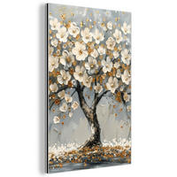 METALLBILD Baum - Blumen - Weiß - Natur - Kunst 40x60 cm - Weiß, Metall (40/60cm) - MuchoWow