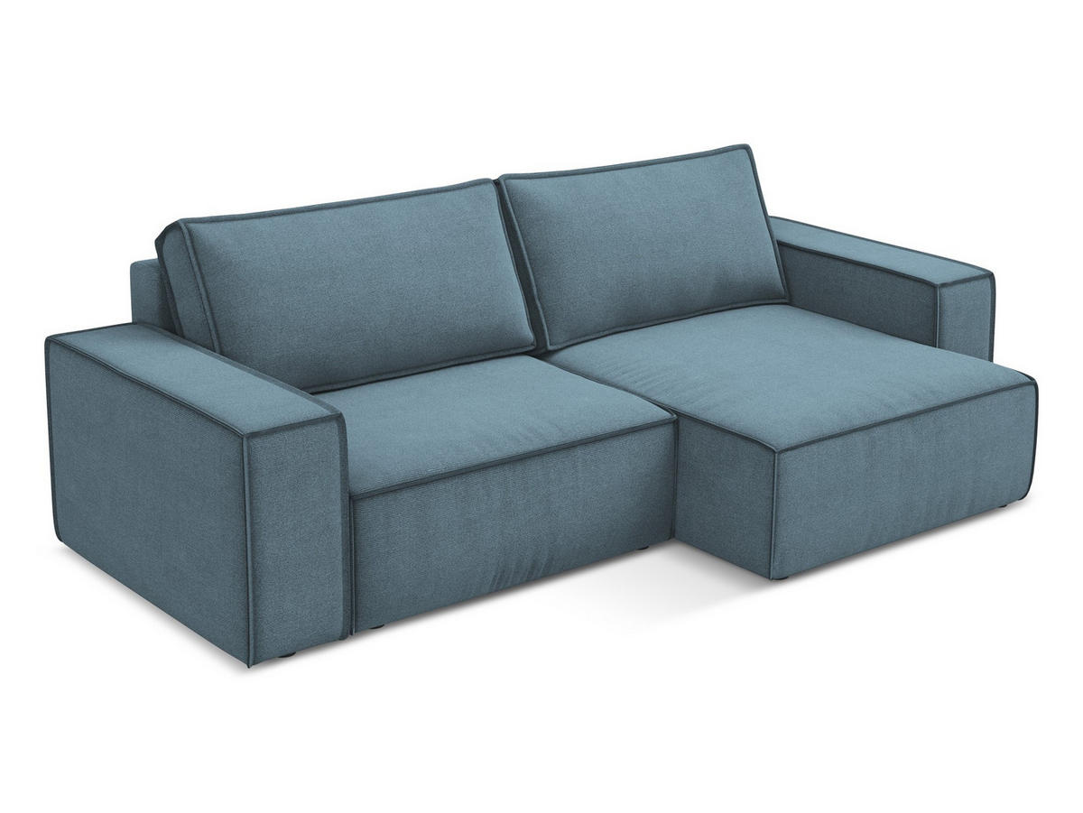 ECKSOFA mit Schlaffunktion Strukturstoff Stoff Blau - Blau/Schwarz, Kunststoff/Textil (257/148cm) - Makamii