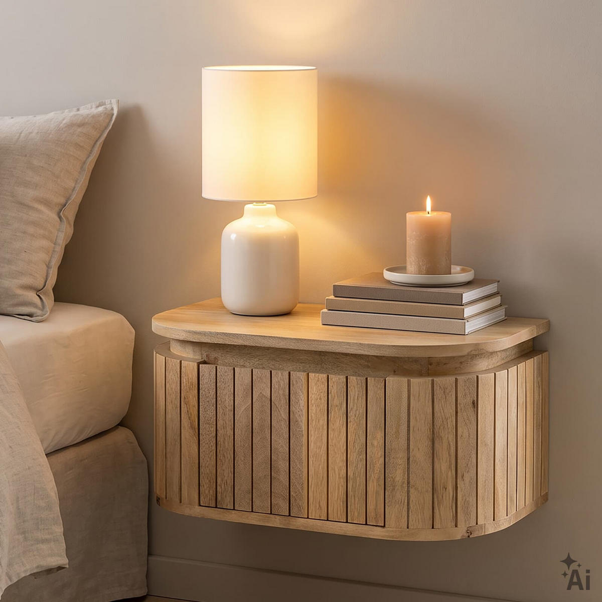 HÄNGENDER NACHTTISCH CALASIA natur - Naturfarben, Holz (55/25/35cm) - IDIMEX