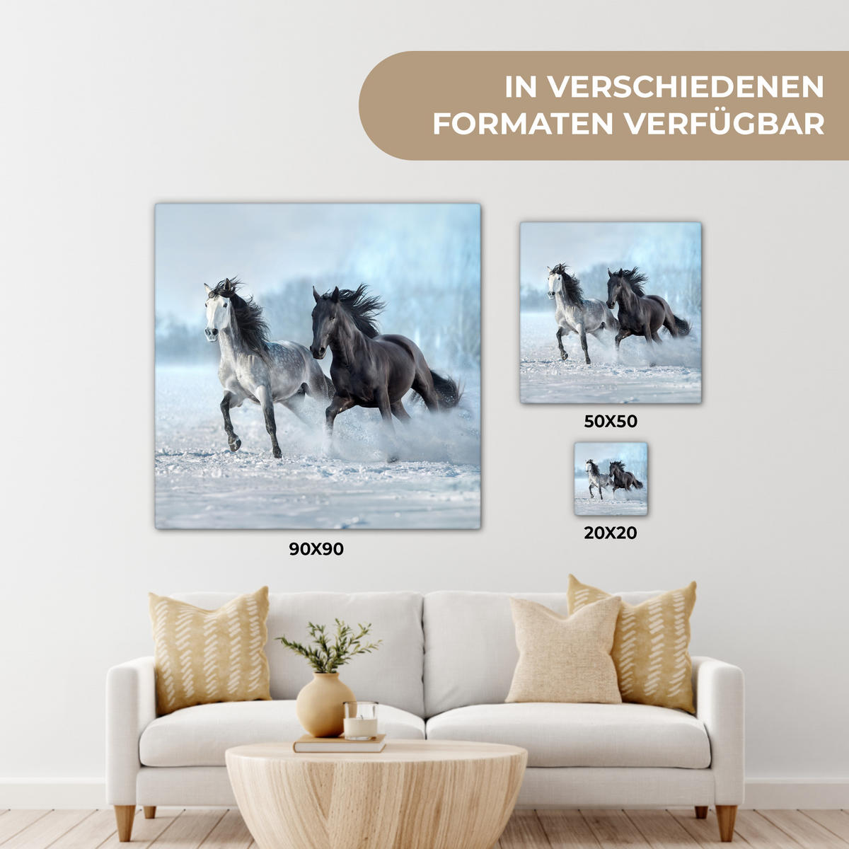 LEINWANDBILD Pferde - Winter - Tiere - Natur - Schnee 50x50 cm - Anthrazit, Textil (50/50cm) - MuchoWow