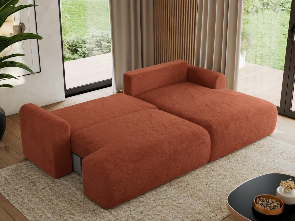 ECKSCHLAFSOFA TONO L Orange Plüsch - rechts - Schwarz/Orange, Kunststoff/Textil (150/260cm) - MKS