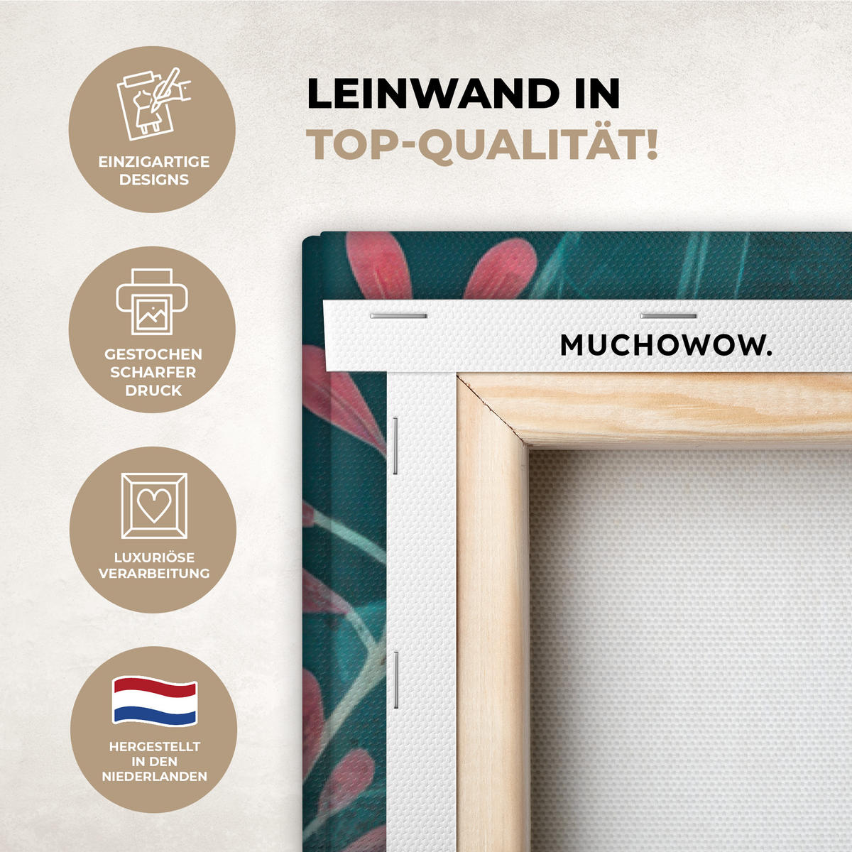 LEINWANDBILD Kakadu - Tropische Blätter - Zweig Deko XXL 80x120 cm - Petrol, Textil (80/120cm) - MuchoWow