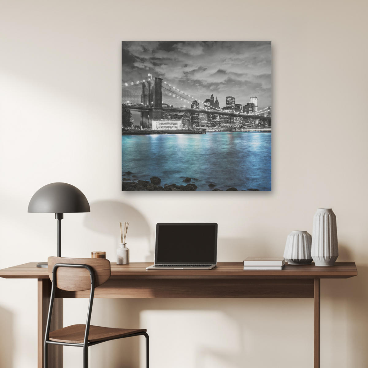 AKUSTIKBILD New York - Skyline - Stadt - Blau Akustikpaneele 80x80 cm - Blaugrau, Kunststoff (80/80/0.9cm) - MuchoWow