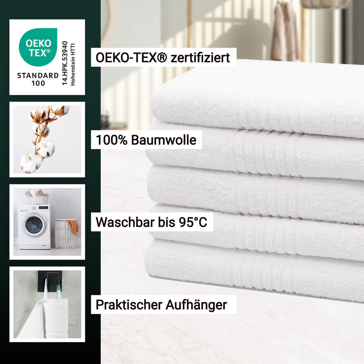 SAUNATUCH, 5er-Set, 70x180 cm, 100% Baumwolle, Weiß - Weiß, Textil (70/180cm) - Zollner