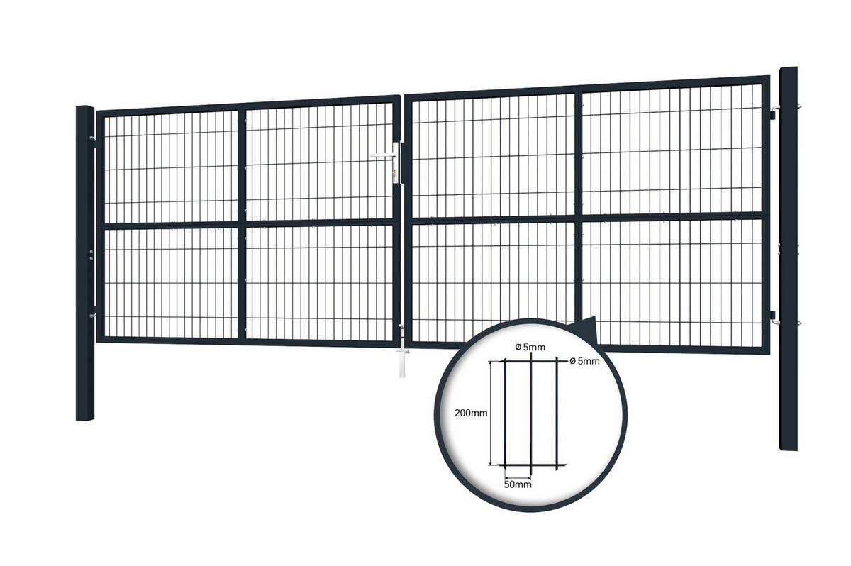 ZAUNTOR Grau Razo 4m H.140cm + TÜRCHEN 1m H.140cm - Grau, Metall (408/146cm) - Casanoov