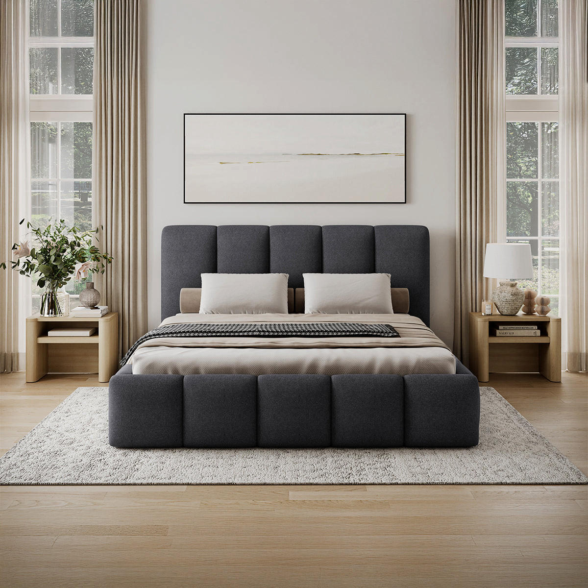 BOXSPRING POSTELJA 180/200 Klaus Temno siva - siva, les (180/200cm) - Petits-meubles