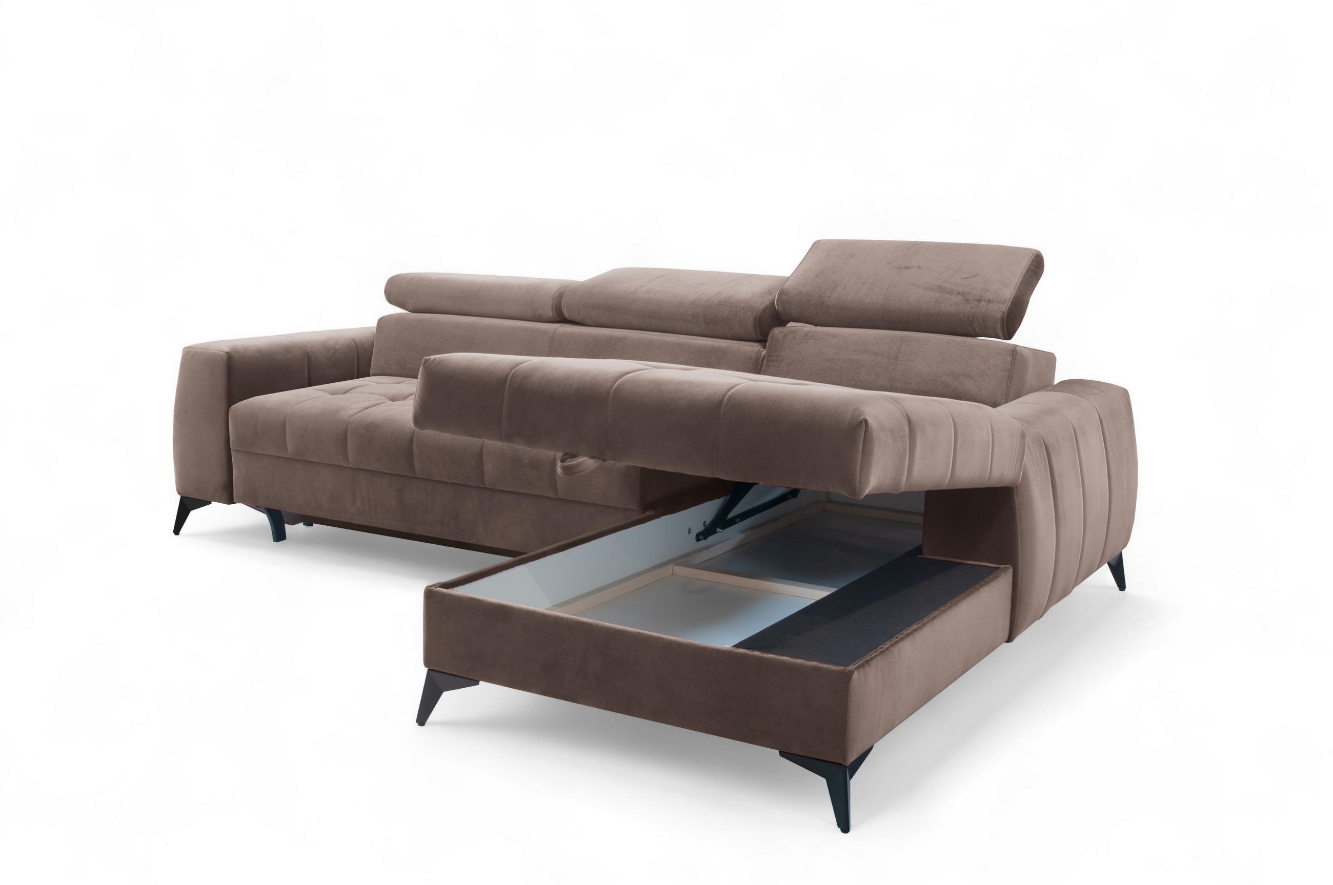 ECKSOFA L Form Arkucio Mini Braun 260/200/95 cm Rechts mit Schlaffunktion - Schwarz/Braun, Textil/Metall (260/200cm) - AX Living
