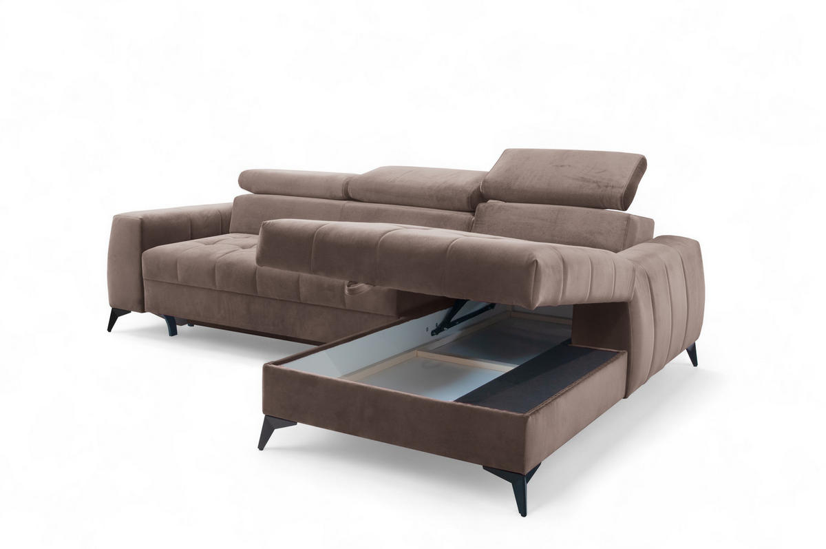 ECKSOFA L Form Arkucio Mini Braun 260/200/95 cm Rechts mit Schlaffunktion - Schwarz/Braun, Textil/Metall (260/200cm) - AX Living