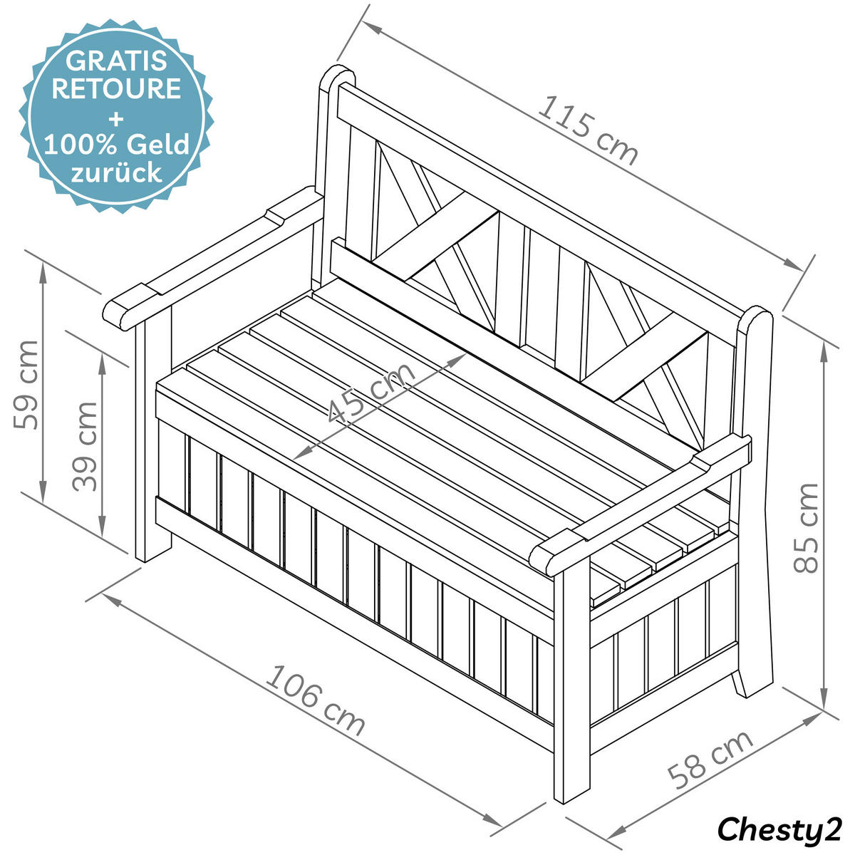 GARTENBANK Chesty2 - Weiß, Holz (115/85/58cm) - needs&wants