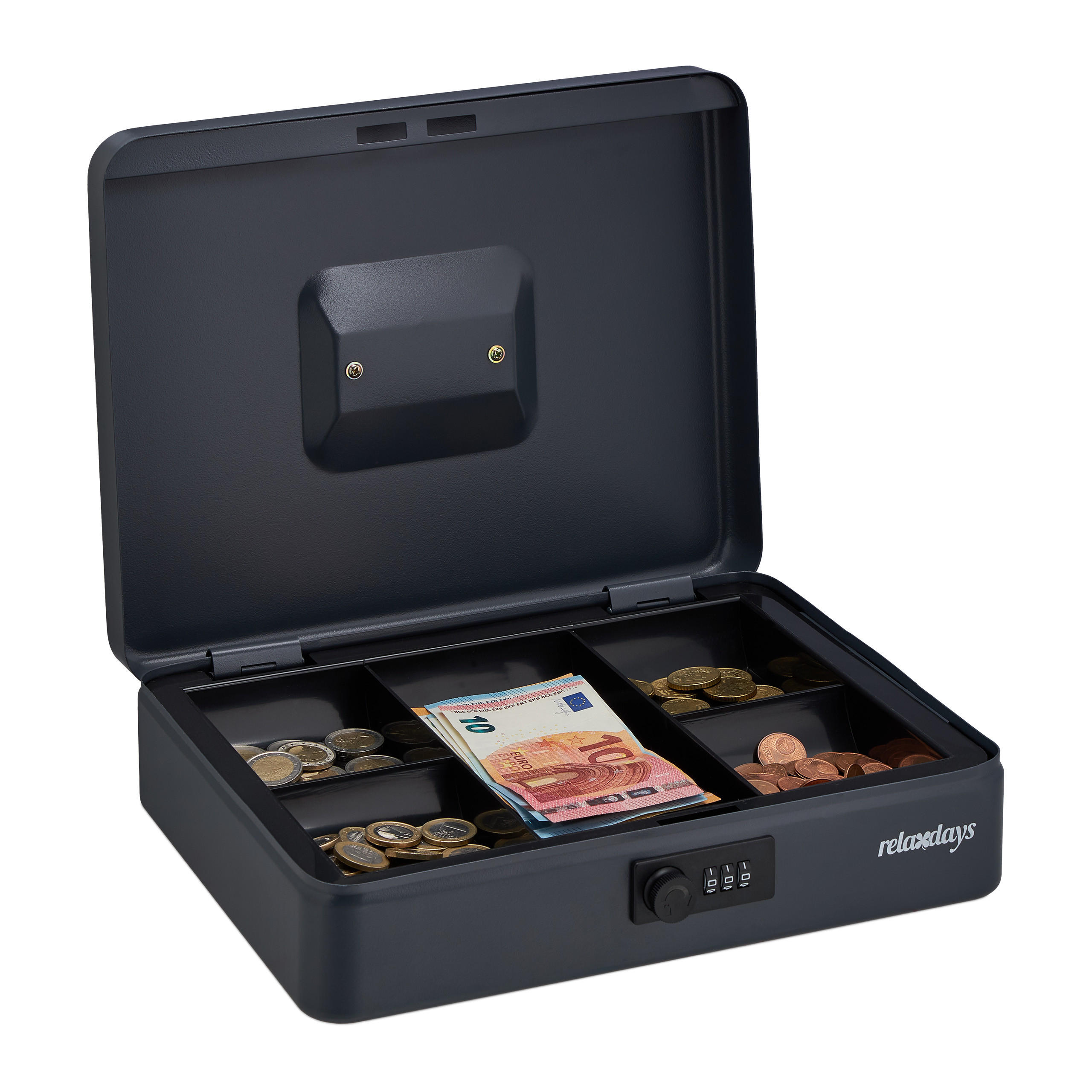 GELDKASSETTE - Grau, Kunststoff/Metall (30.5/8.5/25cm) - Relaxdays