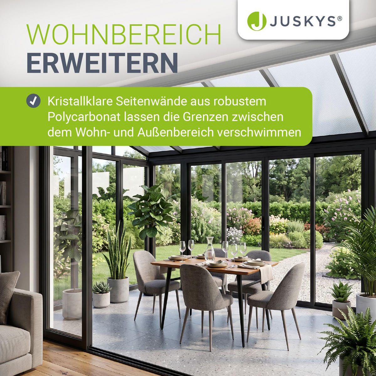 WINTERGARTEN 292 x 428 x 312 cm dunkelgrau mit verschließbaren Schiebetüren - Dunkelgrau, Metall (428/312/292cm) - Juskys