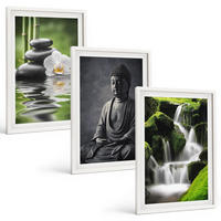 BILDER SET 3er Set - 40x60 cm Weißer Rahmen - Entspannende Zen-Wassermalerei - Weiß, Kunststoff (40/60cm) - TULUP