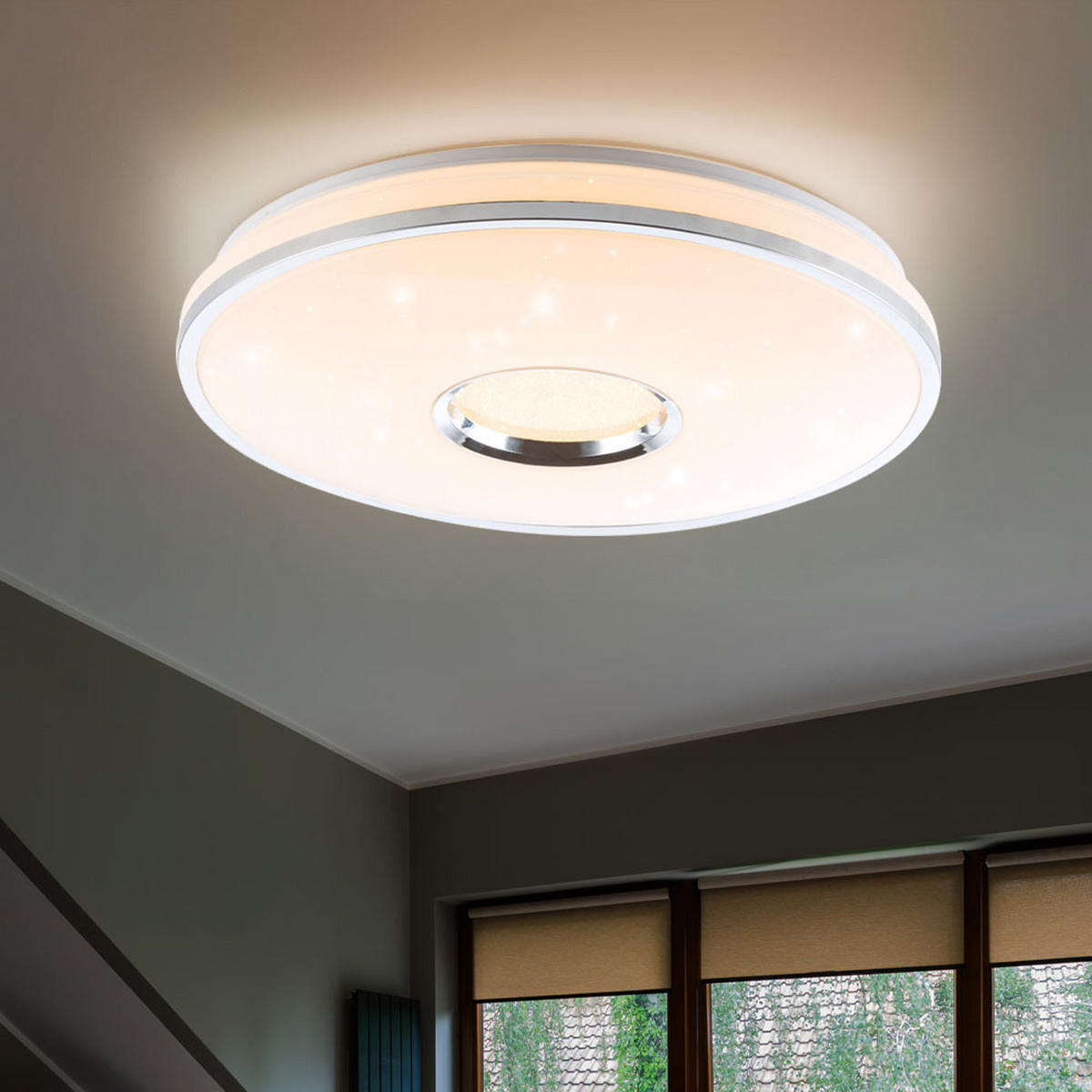 LED DECKENLEUCHTE Metall Weiß Chrom - Weiß, Kunststoff/Metall (49/49/7.8cm) - Globo Lighting