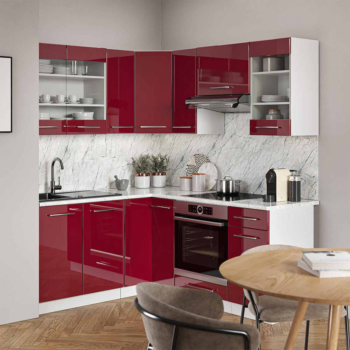 ECKKÜCHE Fame-Line Bordeaux Hochglanz/Weiß 160 x 190 cm, AP Anthrazit - Bordeaux/Weiß, Holzwerkstoff (190/81.6/60cm) - Vicco
