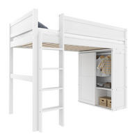 HOCHBETT 90/200 cm in Weiß – mit Kleiderschrank, Staufach und Leiter - Weiß, Holz (90/200cm) - BEAOK