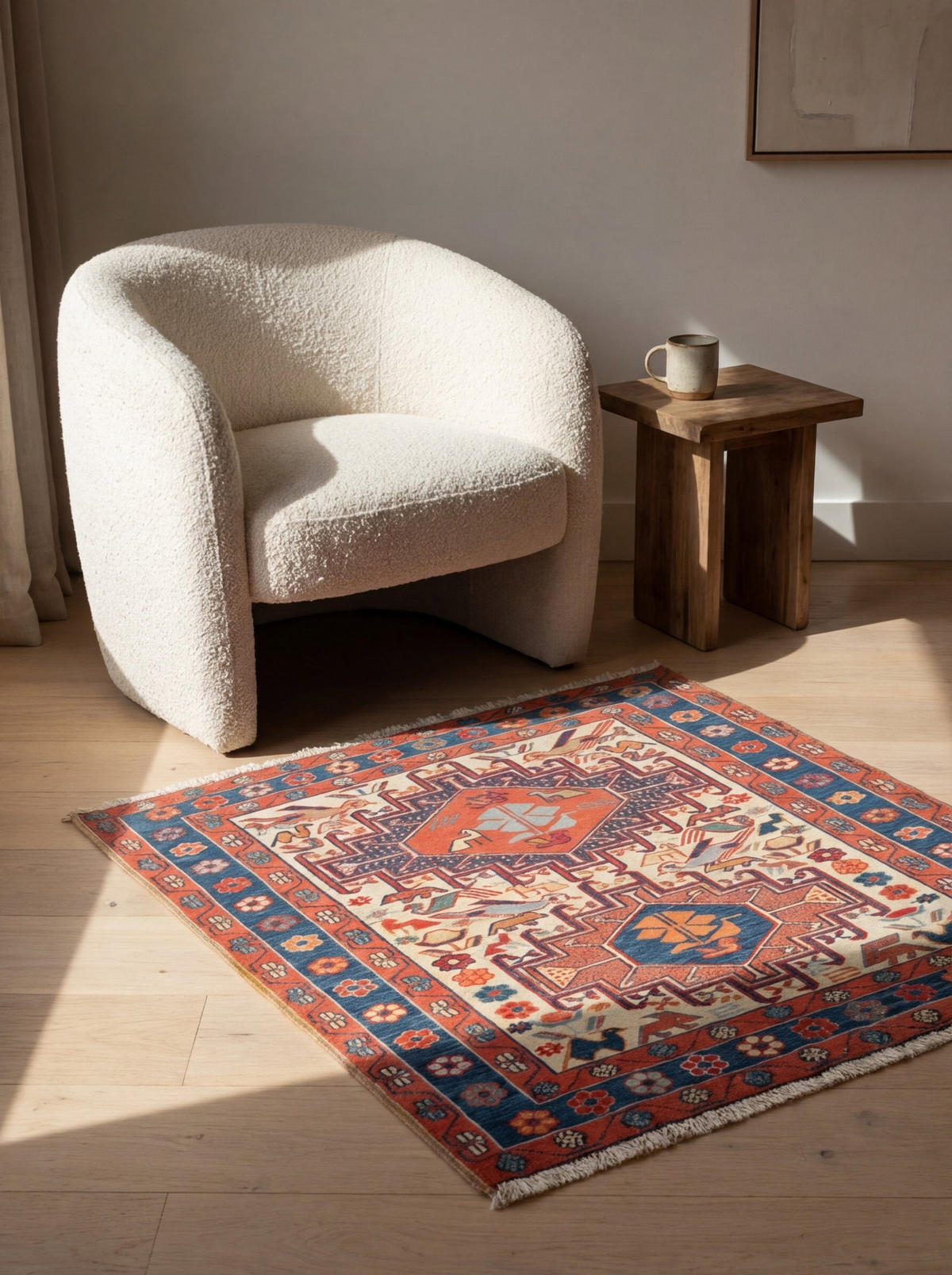 HANDWEBTEPPICH Sumak Shahsavan Beige 95/79 cm Baumwolle - Beige, Textil (79/95cm) - Looma