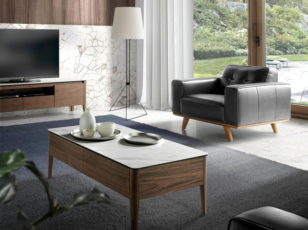 CHESTER-SESSEL aus schwarzem Leder - Schwarz/Braun, Leder/Holz (112/78/95cm) - ANGEL CERDA