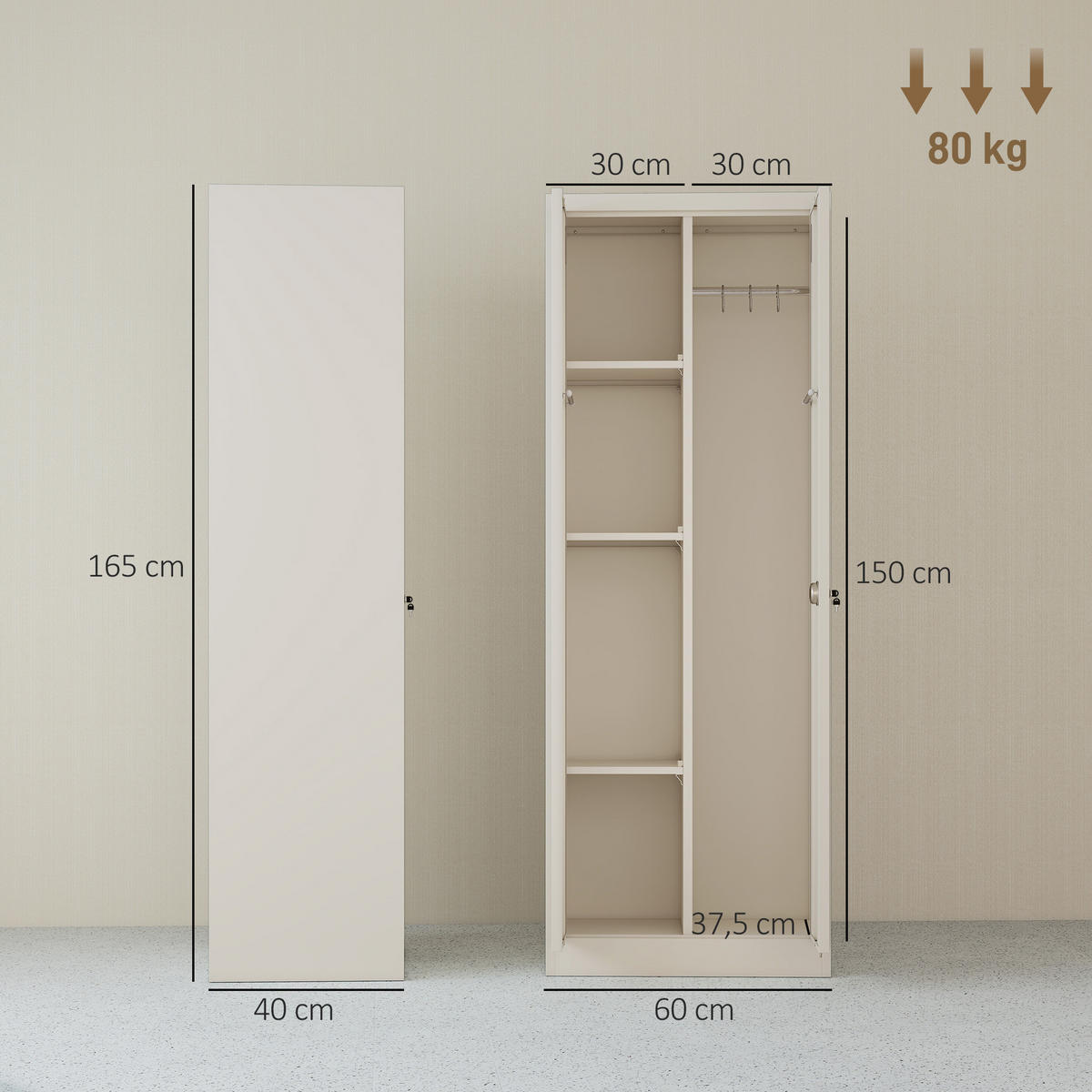 WERKZEUGSCHRANK Stahl Cremeweiß - Creme, Metall (40/165/60cm) - HOMCOM