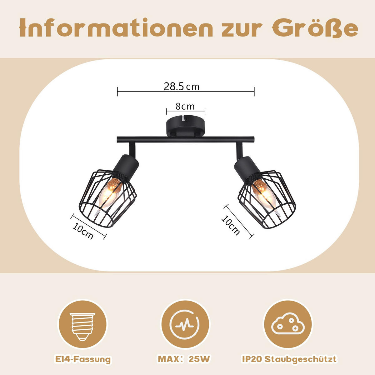 STRAHLER Franziska 2-flammig 32/8/10 cm - Schwarz, Metall (32/8/10cm) - Nettlife