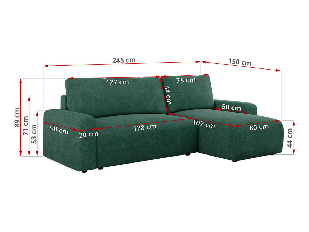 ECKSOFA ARGOS Grün Struktur - Schwarz/Grün, Kunststoff/Textil (245/150cm) - MKS