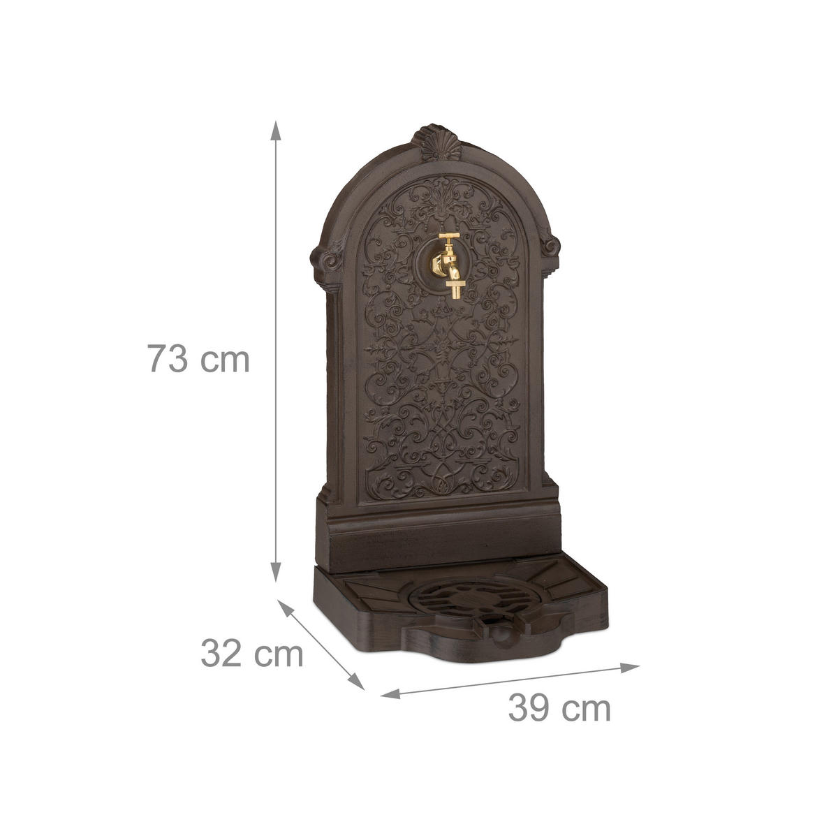 STANDBRUNNEN - Dunkelbraun, Metall (32/39/73cm) - Relaxdays