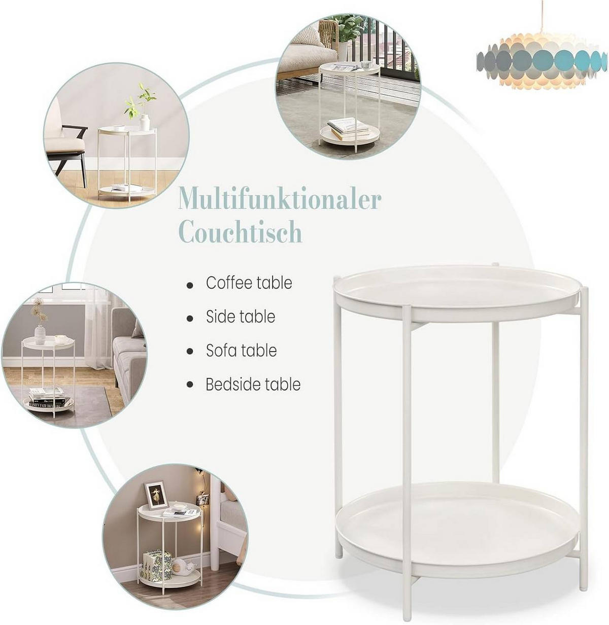 COUCHTISCH rund, mit Stauraum, Metall, Creme - Creme, Metall (44/44/53cm) - Woltu