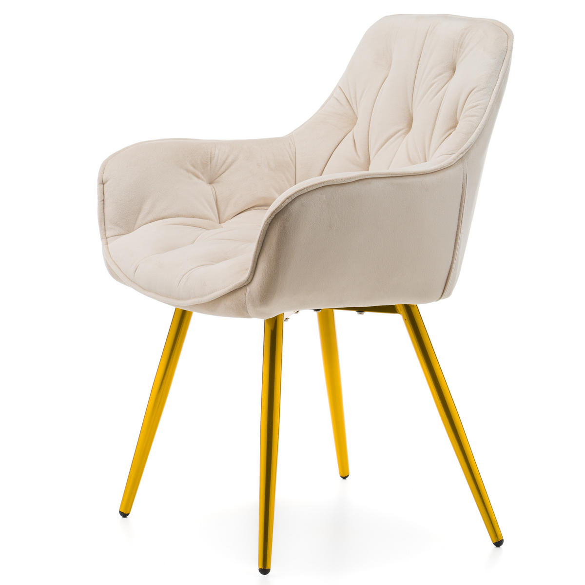 STUHL SIENA gepolstert mit Steppung - beige goldene Beine - Samt Velours - Ecru/Beige, Textil/Metall (58/87/61cm) - NEW HOME