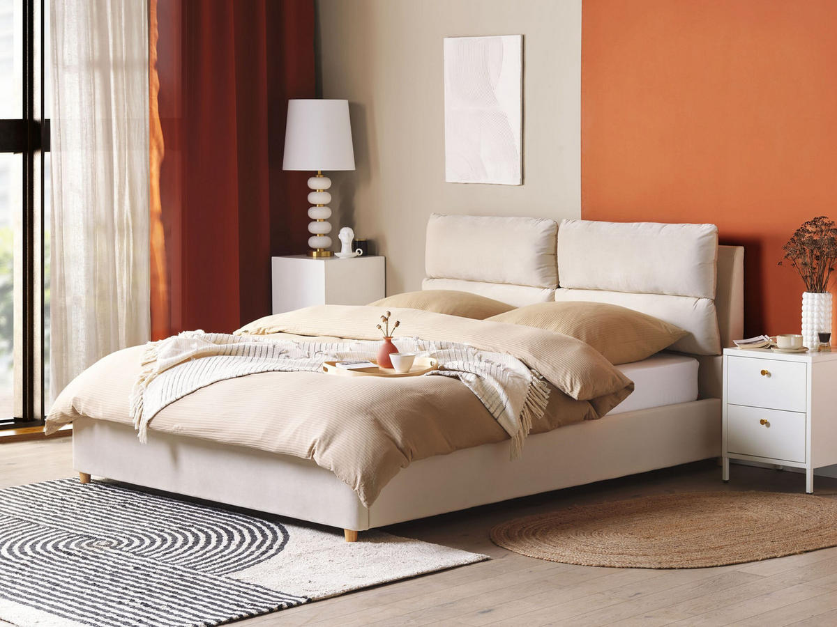 POLSTERBETT 160/200cm Helles Beige Batilly - Beige, Textil (160/200cm) - Beliani