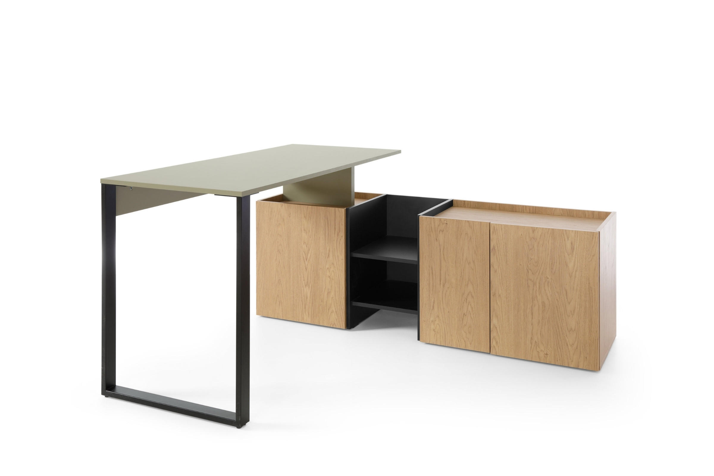 KINDERSCHREIBTISCH SORENTO 08 multifunktional in Eukalyptus/Baltic Düne Eiche/Schwarzer Onyx - Eukalyptusholzfarben/Eichefarben, Holzwerkstoff (249/75/135cm) - Deine Möbel 24