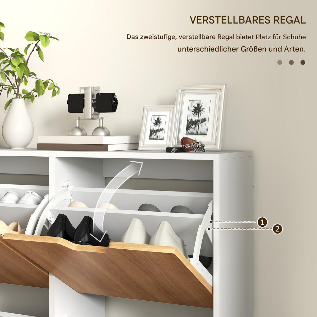 SCHUHSCHRANK mit 4 Klapptüren, Platz für 16 Paar Schuhe, verstellbarem Einlegeboden, Beinen aus Kiefernholz, 95 x 26 x 95 cm, naturfarben - Braun, Holzwerkstoff (95/95/26cm) - HOMCOM