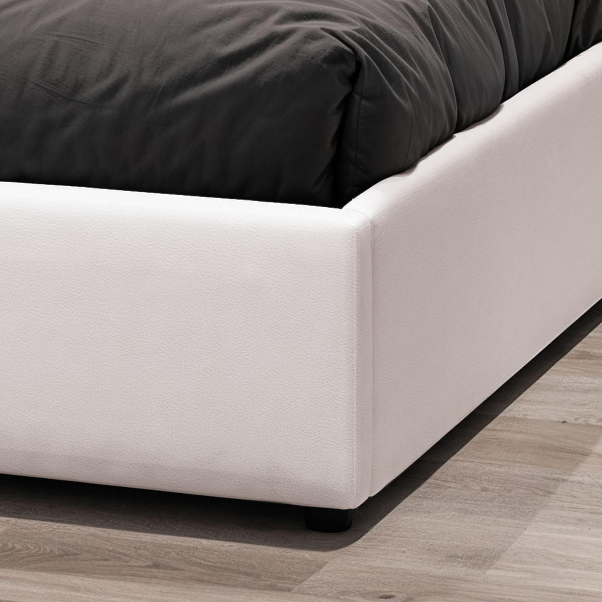 POLSTERBETT 140×200 mit Bettkasten und Lattenrost Nira Öko-Leder weiß LED - Weiß, Holz/Textil (140/200cm) - Jana