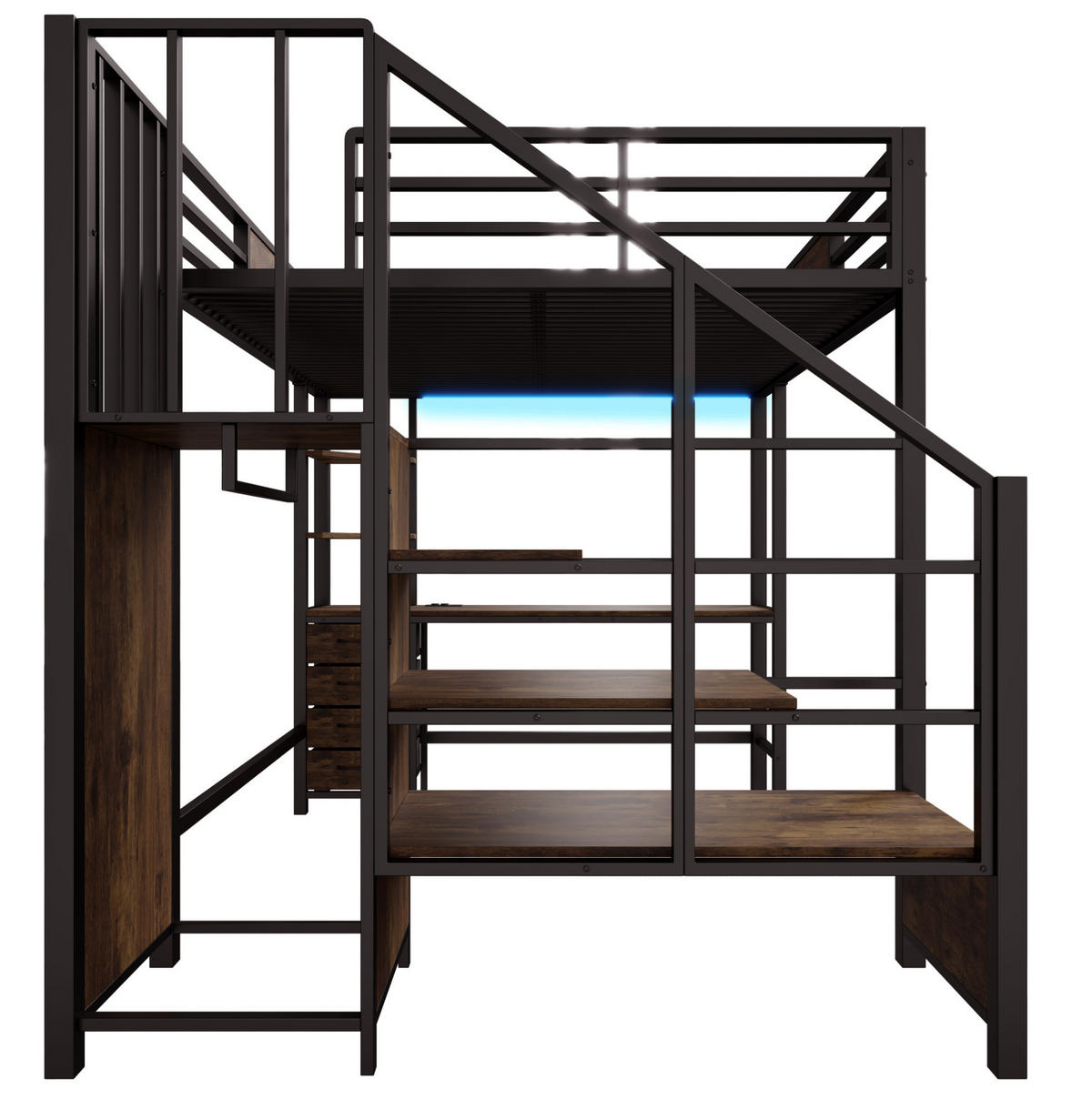 HOCHBETT 140x200 cm in Schwarz mit Schreibtisch, LED-Beleuchtung und Stauraum - Schwarz, Metall (140/200cm) - IVMEU