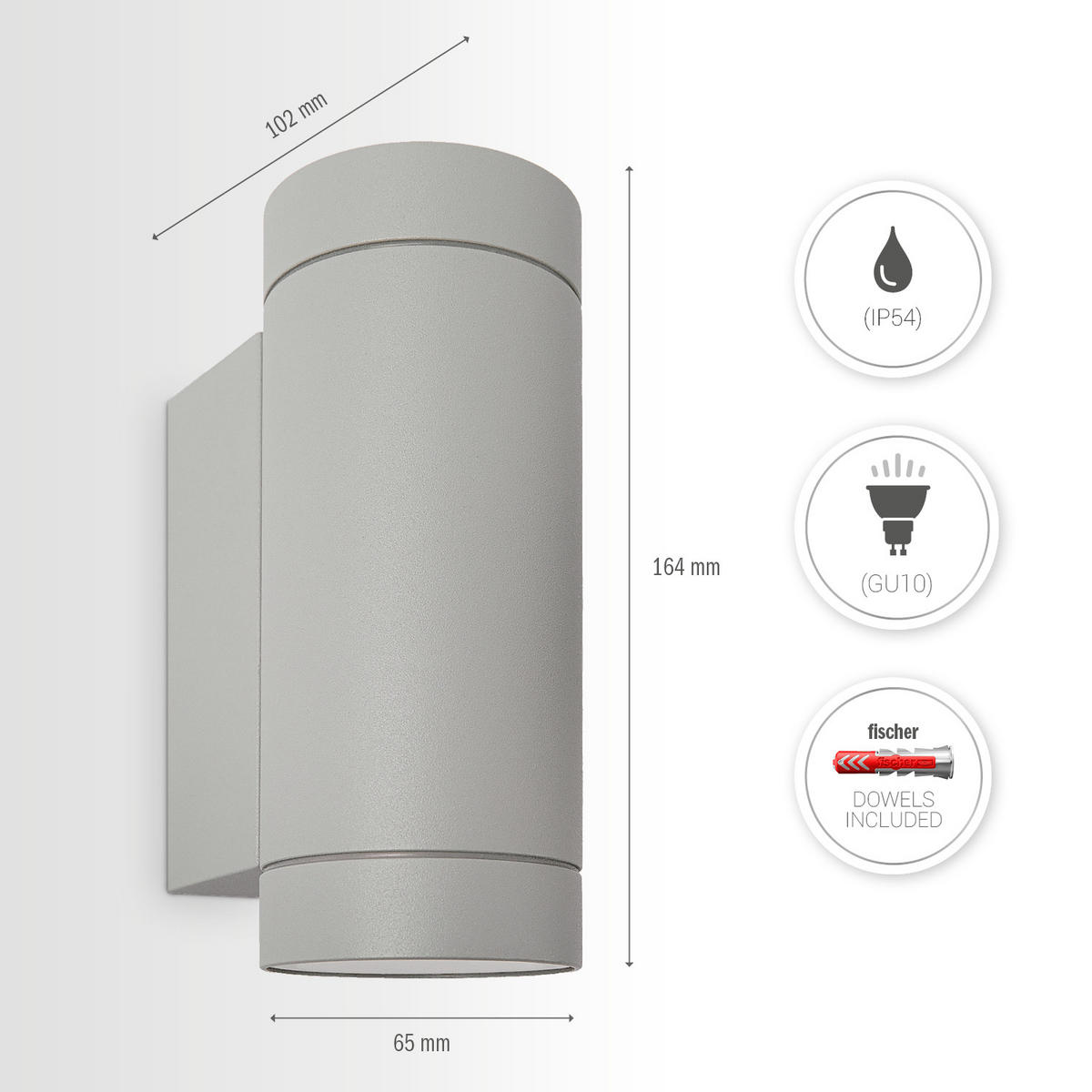 AUSSENLEUCHTE Ludowa - Grau, Metall (10.2/6.5/16.4cm) - Paco Home