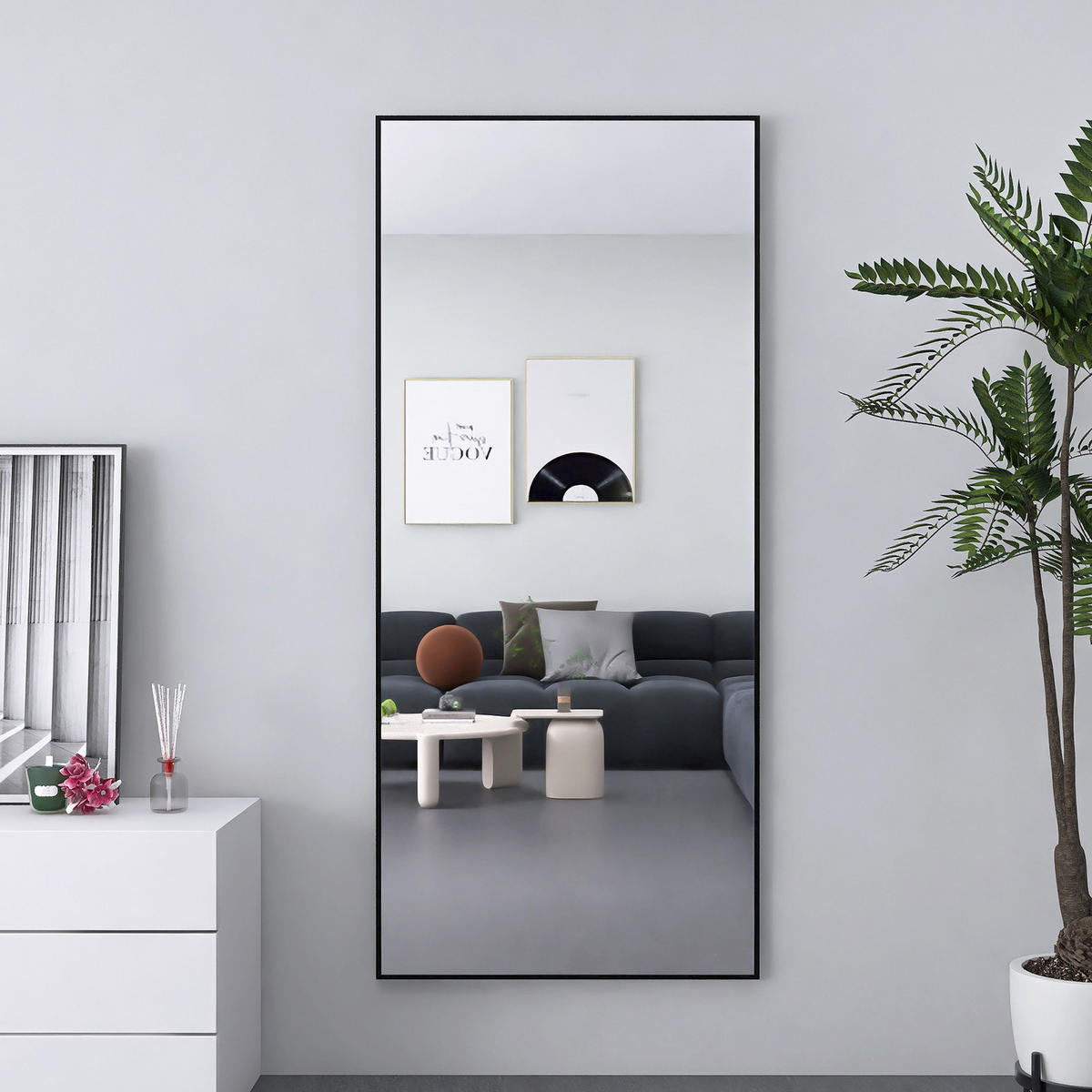 STANDSPIEGEL Ganzkörperspiegel, 1800 x 800 mm, freistehend,schwarz, Gewerbespiegel für Einkaufszentren - Schwarz, Glas/Metall (80/180/3cm) - WoodenAura