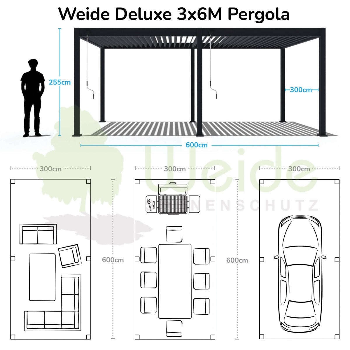 PERGOLA Deluxe Voll-Alu Pergola 3 x 6 M Ivory Sand Lamellendach - Beige, Metall (300/255/600cm) - WEIDE