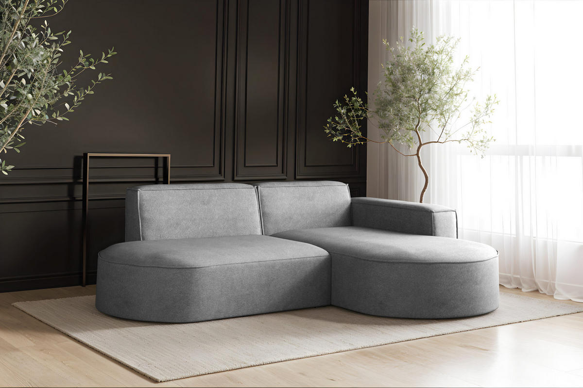 ECKSOFA Modena Modern Und Komfort Velours Stoff Salvador Rechts Grau - Grau, Holz/Textil (236/165cm) - Kaiser Möbel