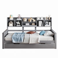 BETT mit integriertem Regal und Ausziehfunktion Kiefernholz Grau 90/200 cm - Grau, Holz (90/200cm) - OKWISH