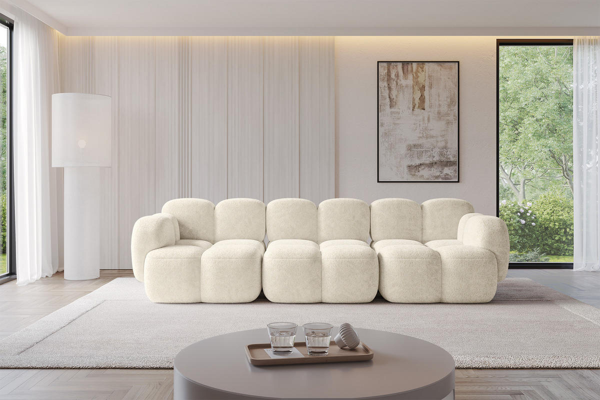 3-SITZER modulares Sofa Miko-S2 300x118x75 cm Creme Velours - Creme/Schwarz, Holzwerkstoff/Kunststoff (300/75/118cm) - ALTDECOR