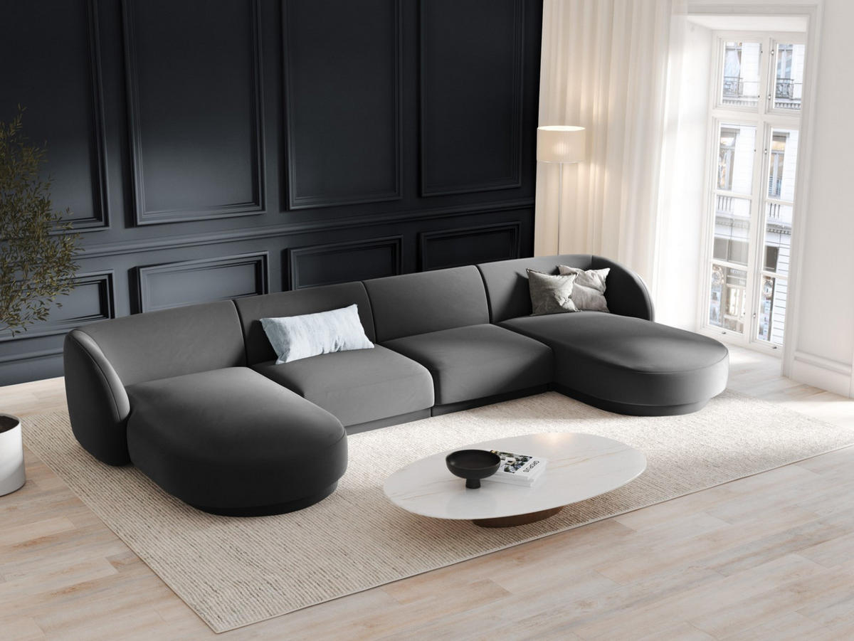 PANORAMASOFA Miley aus Samt grau 5 Sitzplätze - Grau, Textil (156/70/330cm) - Micadoni