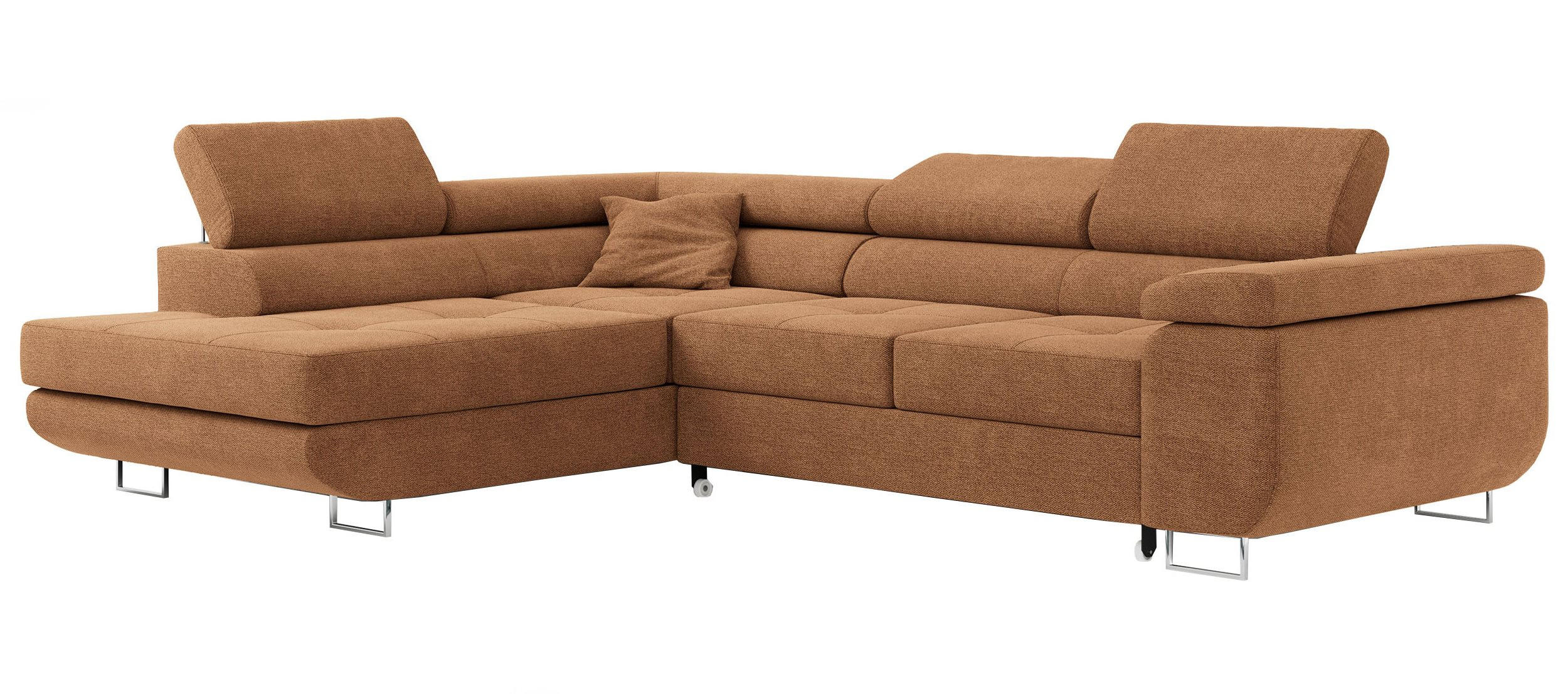 ROHOVÁ SEDAČKA GUSTAW L - Oranžová Strukturovaná látka - Levá Strana - pomerančová/stříbrná, kov/textil (275/205cm) - MKS