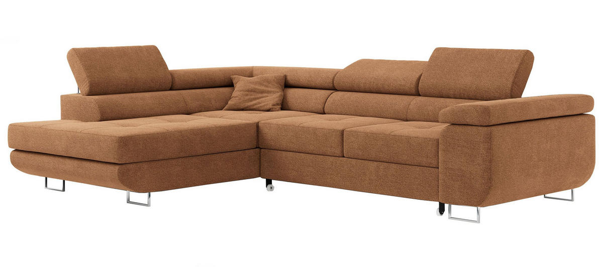 ROHOVÁ SEDAČKA GUSTAW L - Oranžová Strukturovaná látka - Levá Strana - pomerančová/stříbrná, kov/textil (275/205cm) - MKS