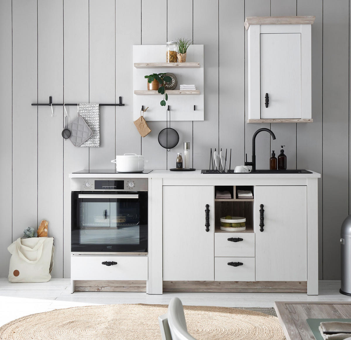 HERDUMBAUSCHRANK weiß Pinie Landhaus, Küche Unterschrank 60 cm, Soft-Close - Weiß, Holzwerkstoff (62/92/60cm) - Furn.Design