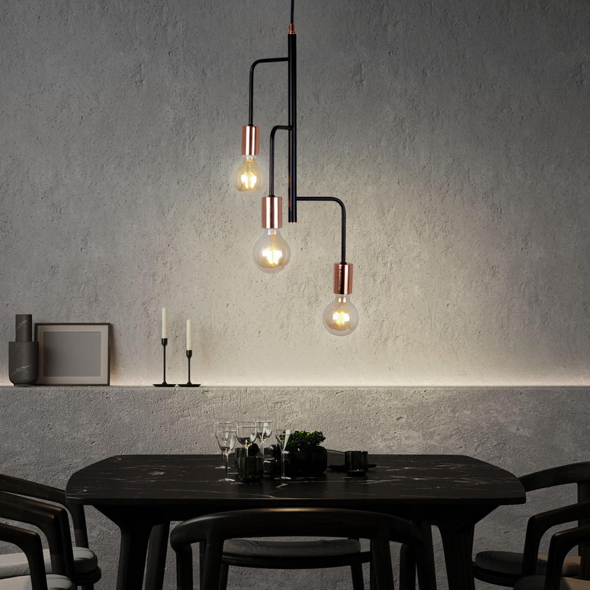 HÄNGELEUCHTE BERRI Kupfer Schwarz - Schwarz, Metall (28/28/172cm)