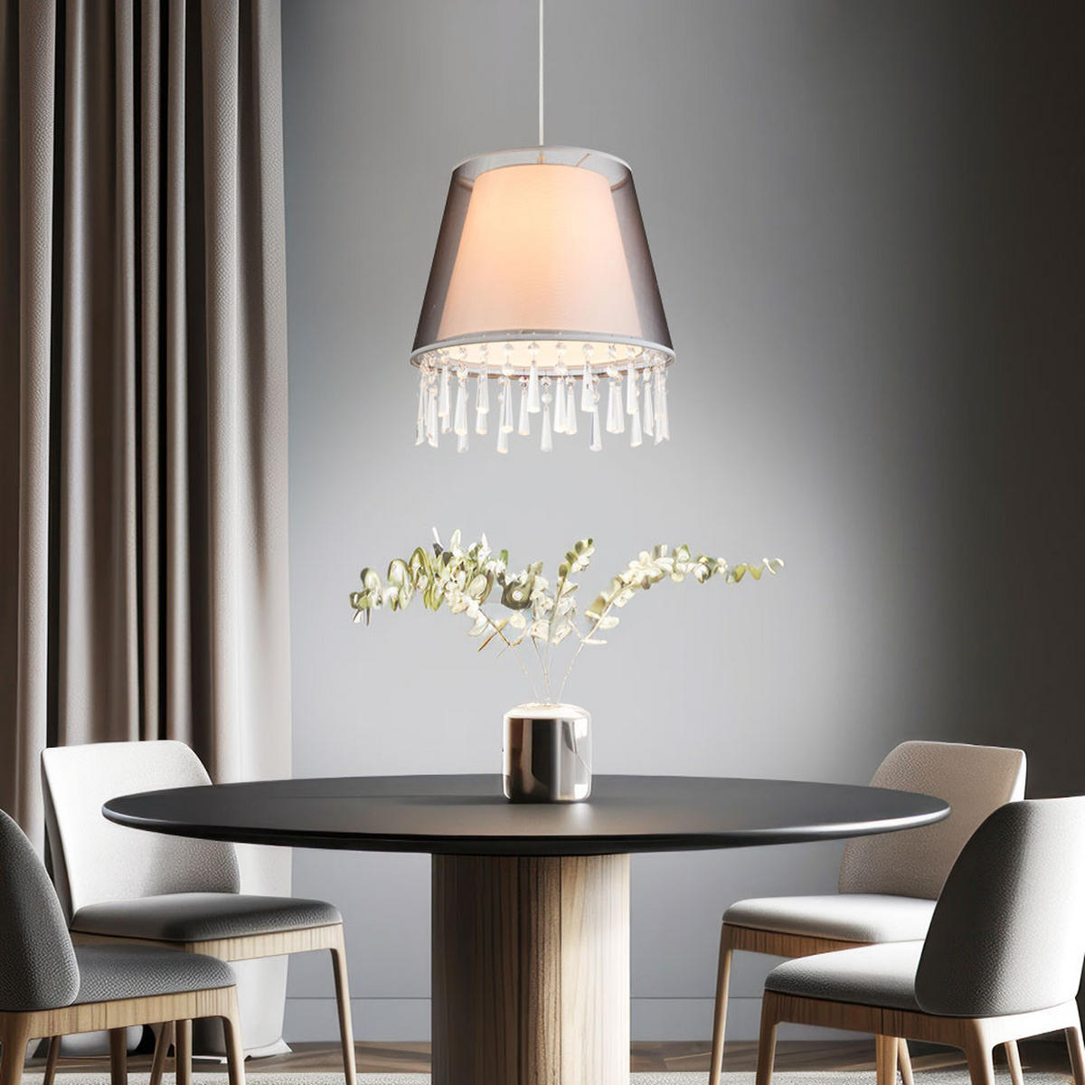 HÄNGELEUCHTE SATINE Grau Textilschirm - Grau, Metall (34/34/140cm) - Globo Lighting