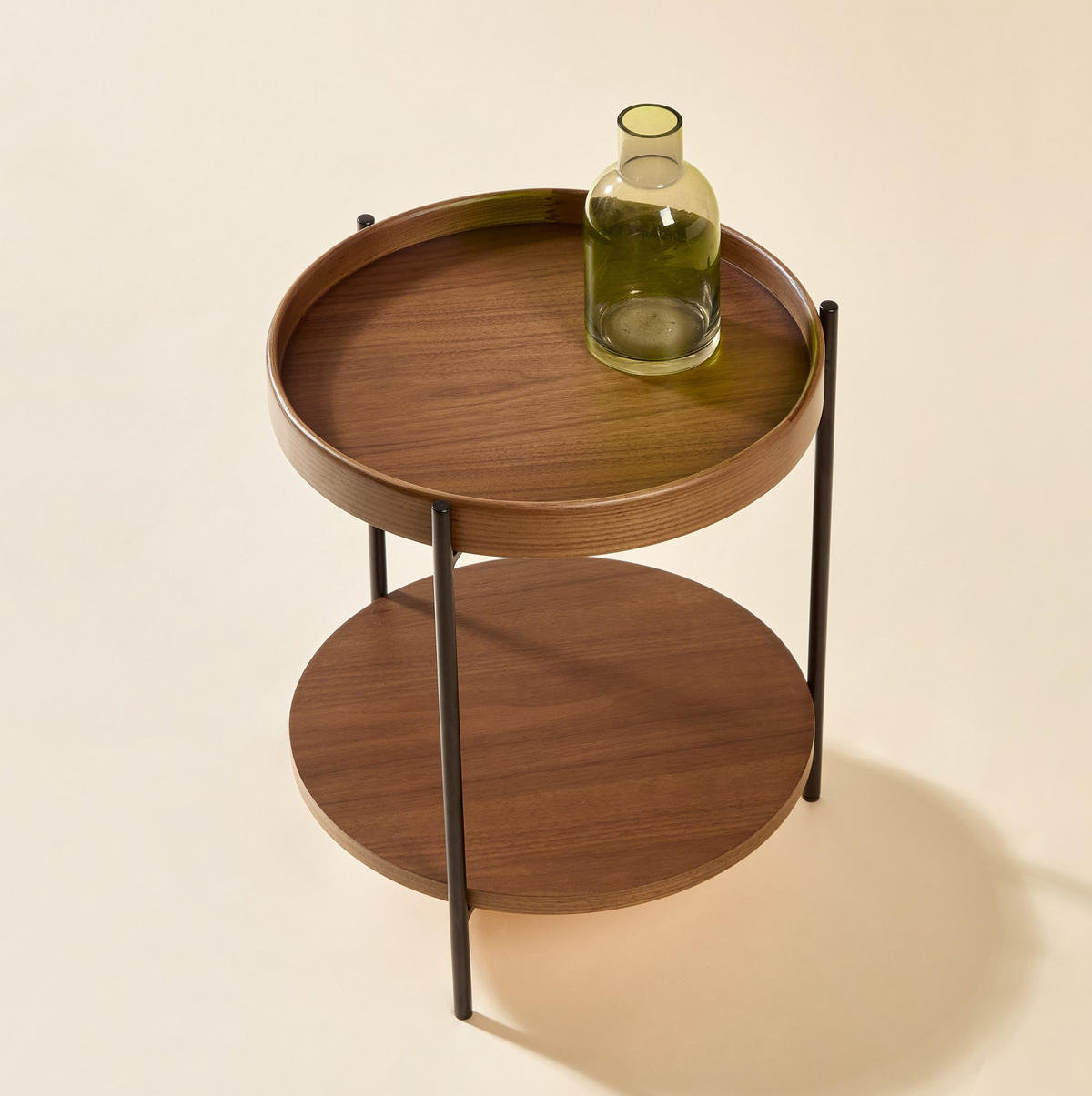 KLUBSKA miza 69/44 cm iz masivnega lesa in MDF v barvi oreha, 2-delni komplet - barva oreha, leseni material (44/44/48cm) - BEAOK