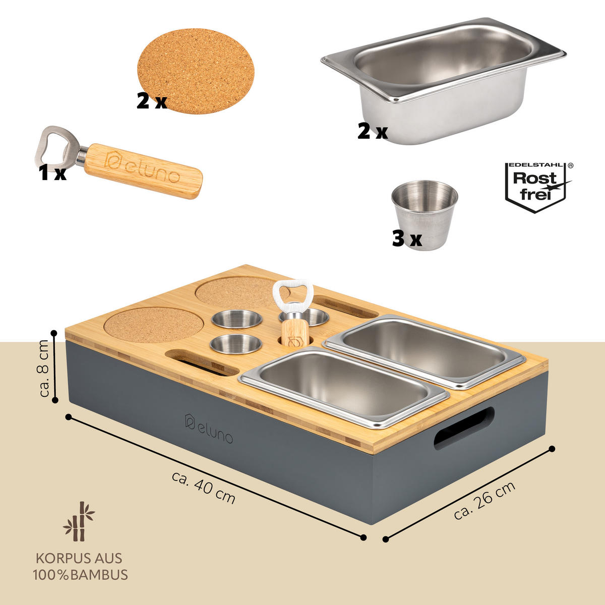 COUCHBAR mit abnehmbarem Deckel, Bambus, grau - Grau, Holz (26/8/40cm) - eluno