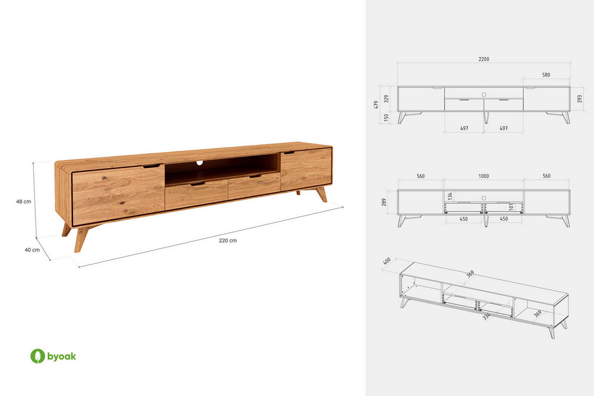 GREG HIFI-SCHRANK Wildeiche - Wildeiche, Holz (220/48/40cm) - byoak