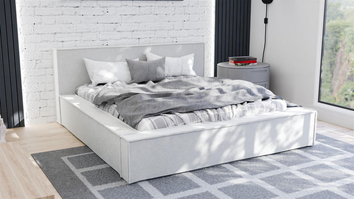 POLSTERBETT Aldana Komplettset - Weiß, Holzwerkstoff/Textil (200/200cm) - Fun Möbel