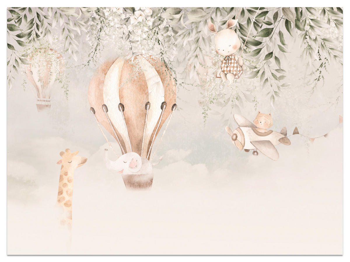 FOTOTAPETA Pre Detskú Izbu Zvieratá Oblaky Balóny Žirafa Slnko 500 x 350 cm - oranžová/hnedá, papier (500/350cm) - Muralo